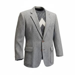 Harris Tweed Scottish Wool Heathered Grey Blazer Sz L